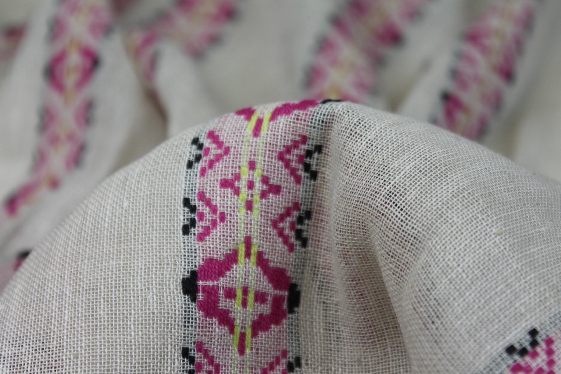 Ivory Gauze with Geometric Patterned Stripes fabric