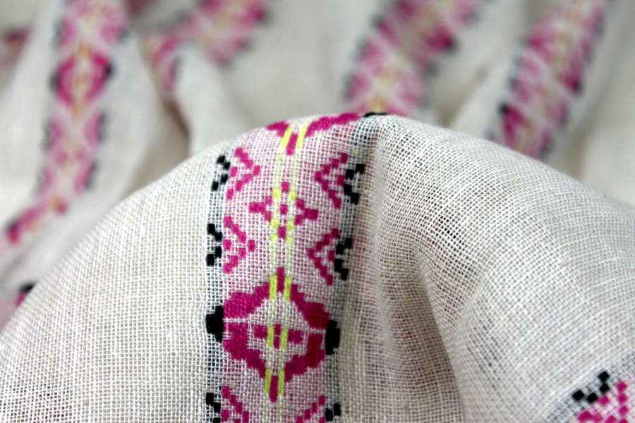 Ivory Gauze with Geometric Patterned Stripes fabric, image 2 of 7