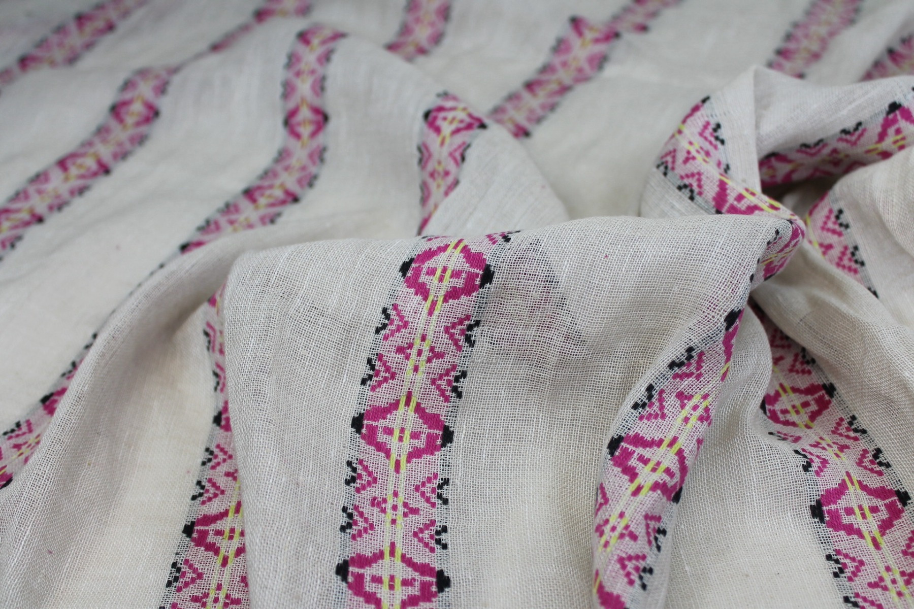 Ivory Gauze with Geometric Patterned Stripes fabric, image 7 of 7