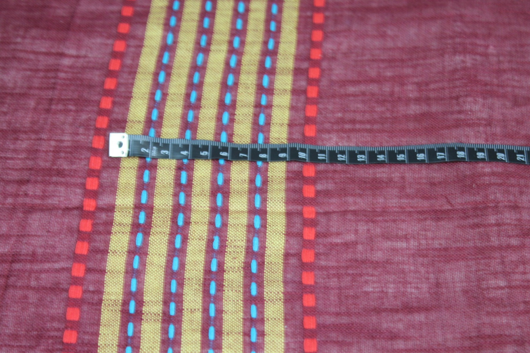 Burgundy Gauze with Geometric Patterned Stripes fabric, image 4 of 5