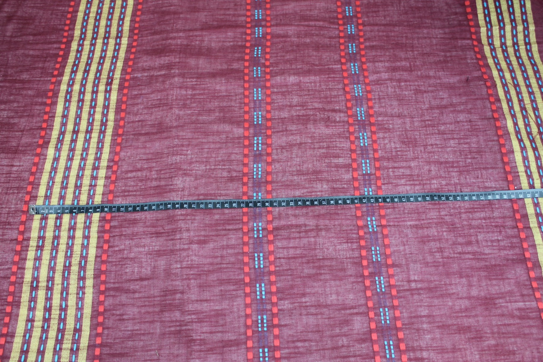 Burgundy Gauze with Geometric Patterned Stripes fabric, image 5 of 5