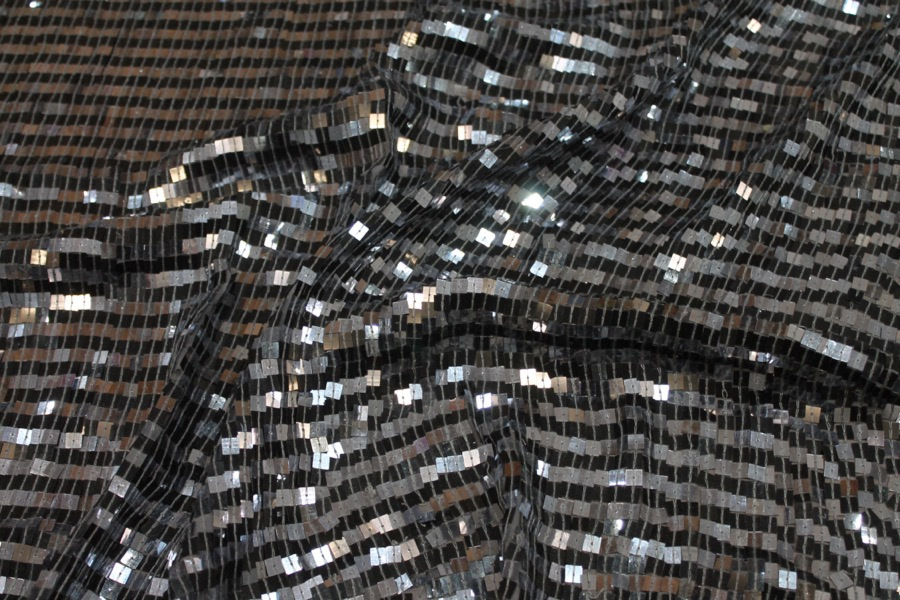 Square Sequin on Silk Chiffon Silver/Black fabric, image 4 of 4