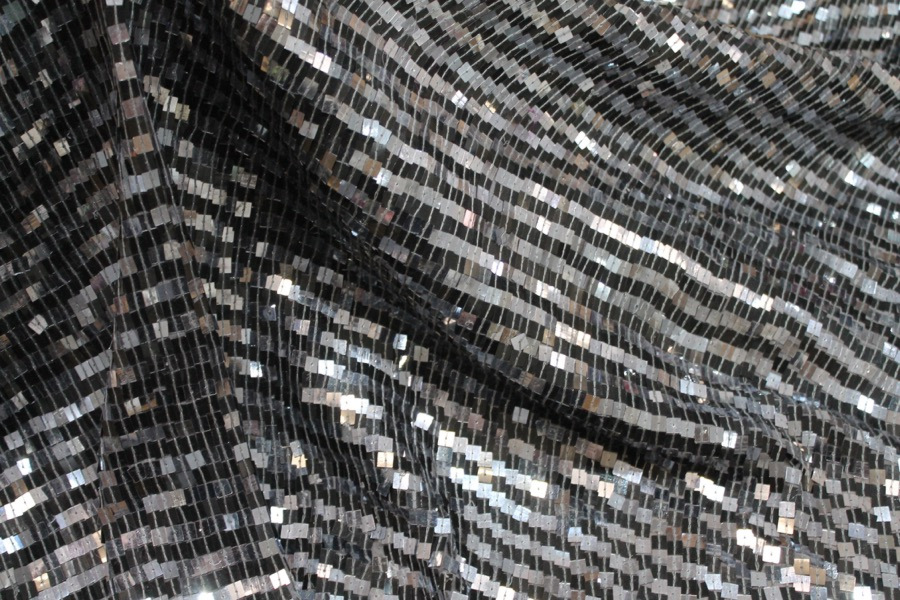 Square Sequin on Silk Chiffon Silver/Black fabric