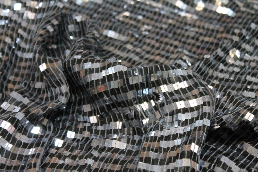Square Sequin on Silk Chiffon Silver/Black fabric, image 2 of 4