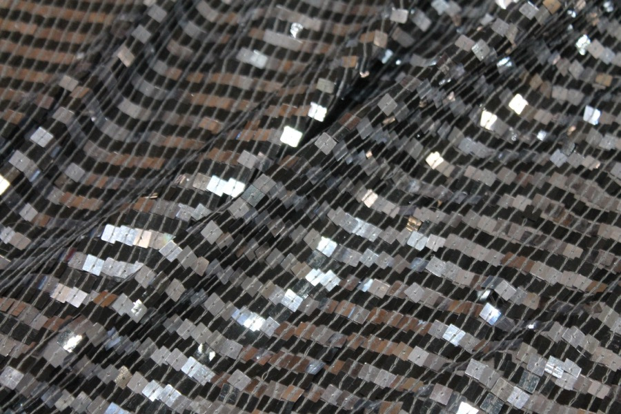 Square Sequin on Silk Chiffon Silver/Black fabric, image 3 of 4