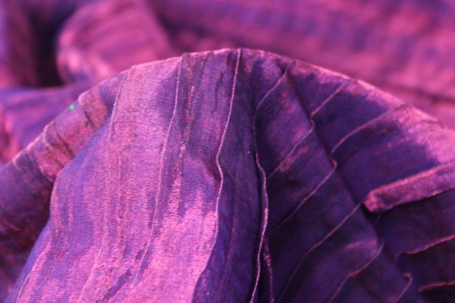 Pleated & Pintucked Silk Metal Organza - African Violet fabric, image 2 of 5