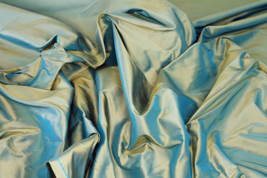 Silk Dupion - Golden Yellow shot Turquoise fabric, image 6 of 7