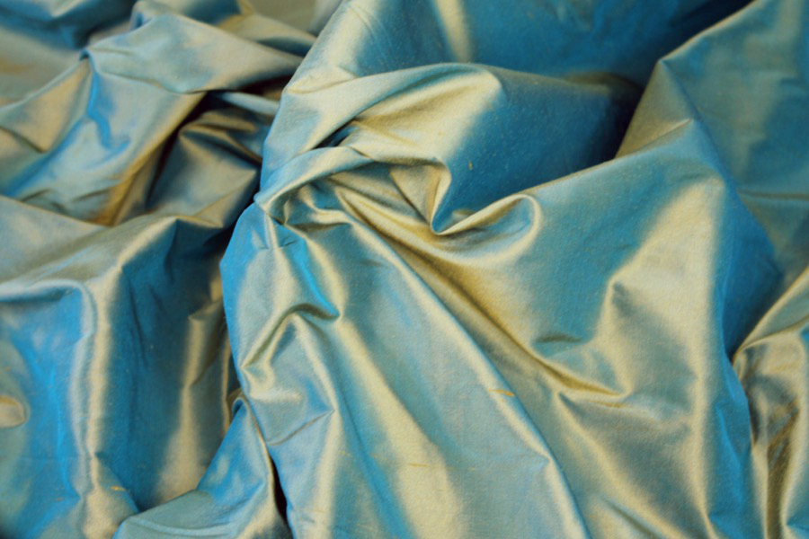 Silk Dupion - Golden Yellow shot Turquoise fabric, image 3 of 7