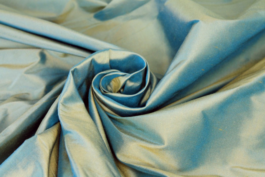 Silk Dupion - Golden Yellow shot Turquoise fabric