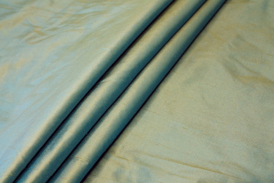 Silk Dupion - Golden Yellow shot Turquoise fabric, image 2 of 7
