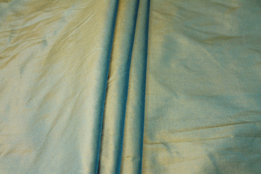 Silk Dupion - Golden Yellow shot Turquoise fabric, image 5 of 7