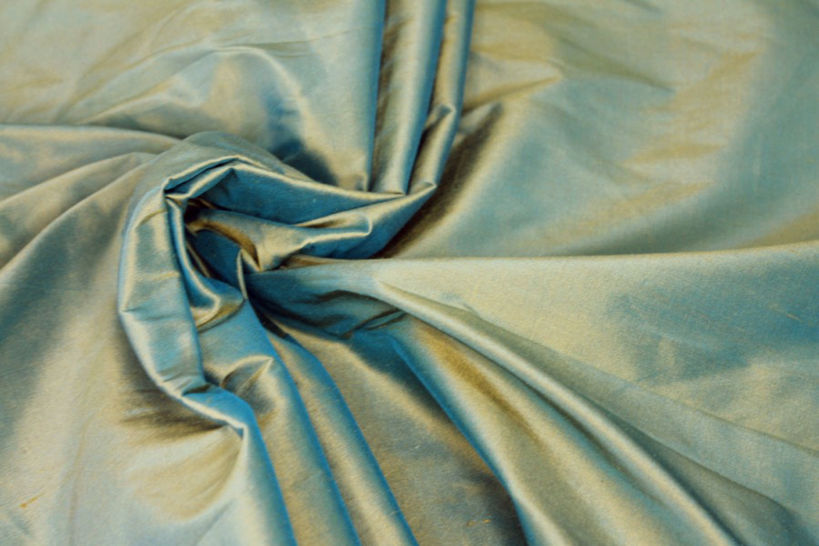 Silk Dupion - Golden Yellow shot Turquoise fabric, image 7 of 7