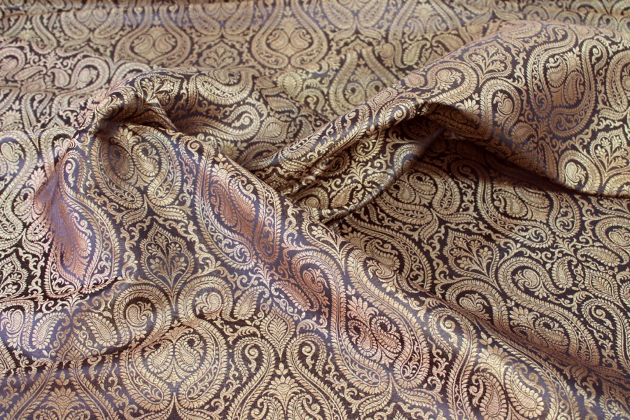 Banaras Brocade - Black and Warm Gold Paisley fabric, image 2 of 6