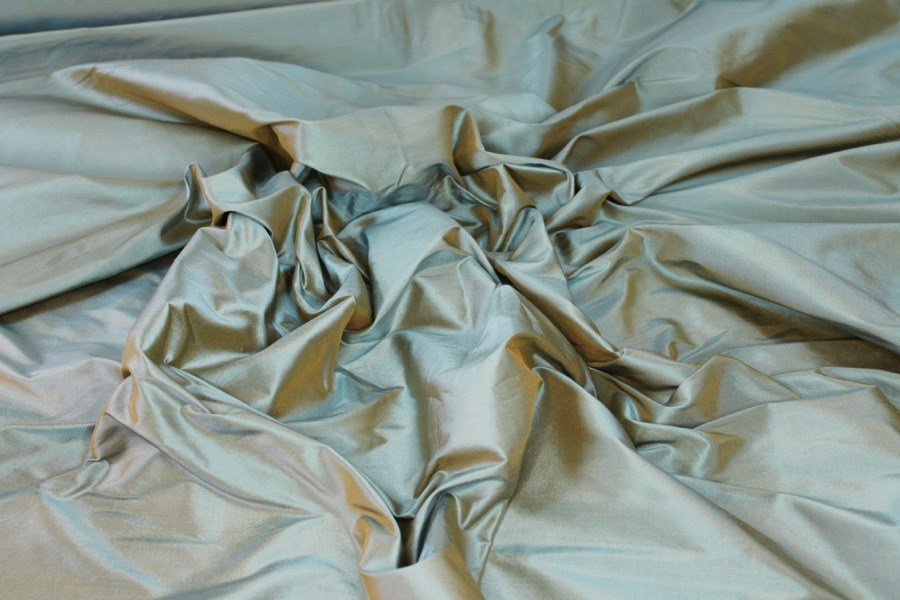 Silk Dupion - Sky Blue shot Mustard fabric, image 6 of 8