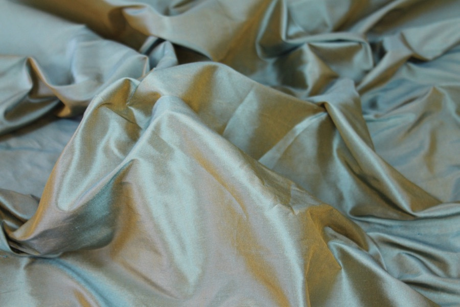 Silk Dupion - Sky Blue shot Mustard fabric, image 4 of 8