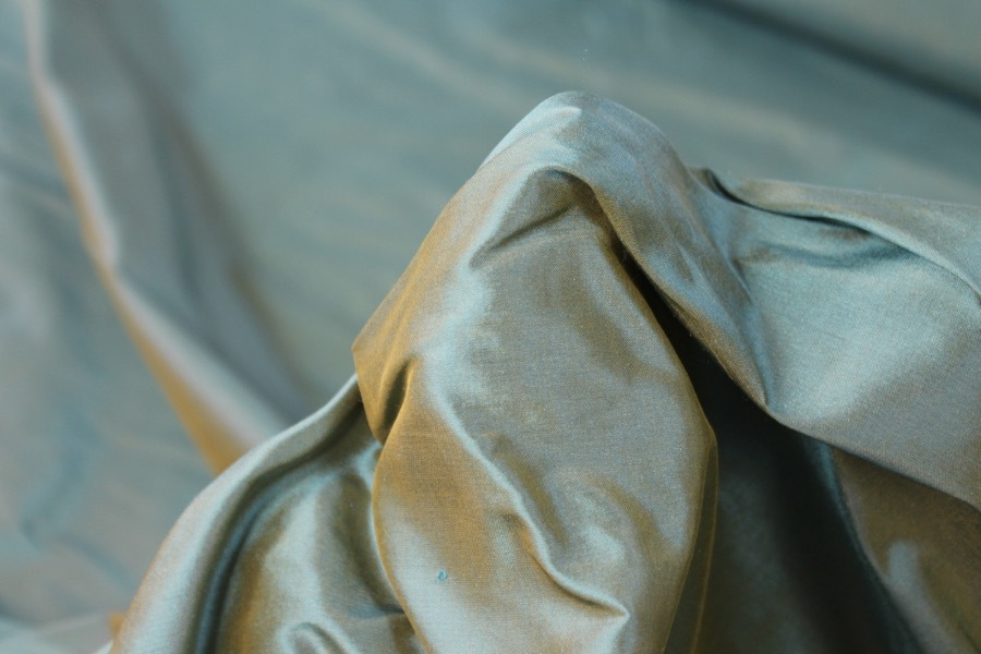 Silk Dupion - Sky Blue shot Mustard fabric, image 5 of 8