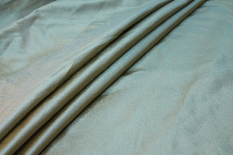 Silk Dupion - Sky Blue shot Mustard fabric, image 3 of 8