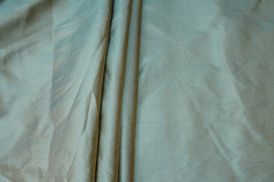 Silk Dupion - Sky Blue shot Mustard fabric, image 7 of 8