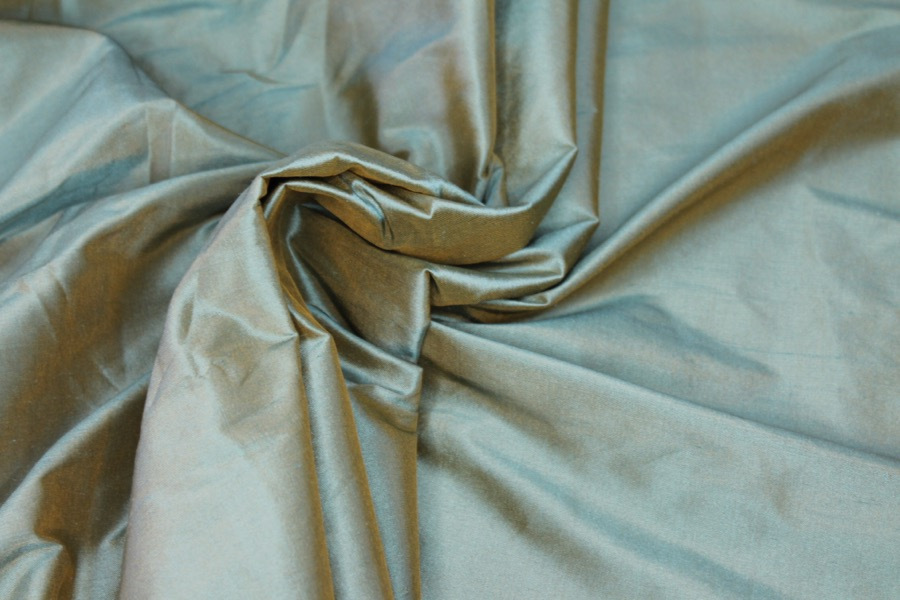 Silk Dupion - Sky Blue shot Mustard fabric, image 8 of 8