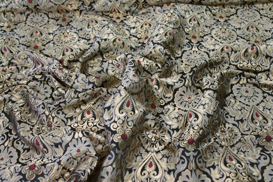 Wide Banaras Brocade - Black, Gold and Burgundy fabric, image 6 of 6