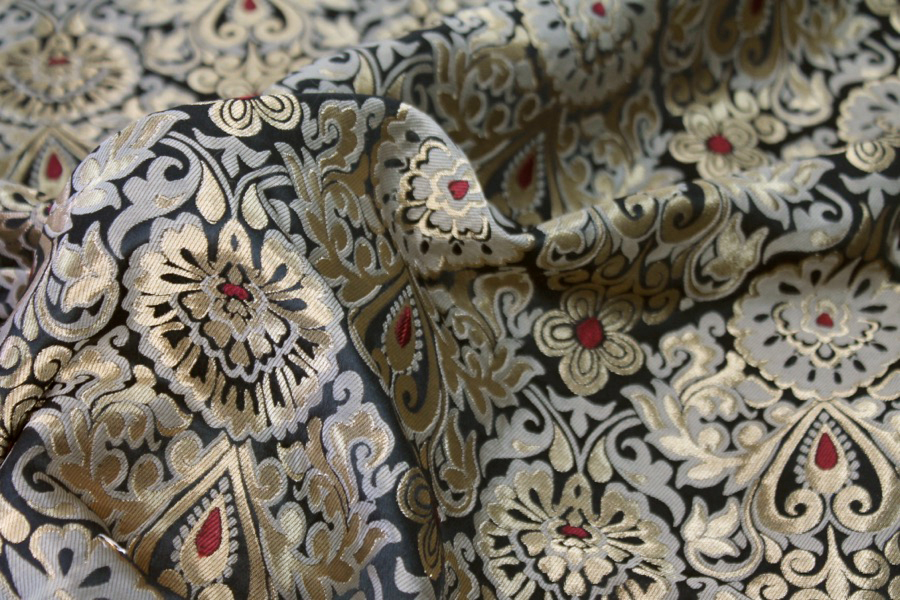 Wide Banaras Brocade - Black, Gold and Burgundy fabric, image 2 of 6