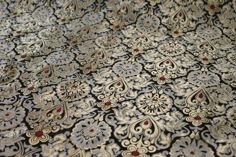 Wide Banaras Brocade - Black, Gold and Burgundy fabric