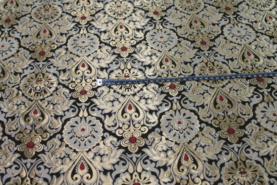 Wide Banaras Brocade - Black, Gold and Burgundy fabric, image 3 of 6