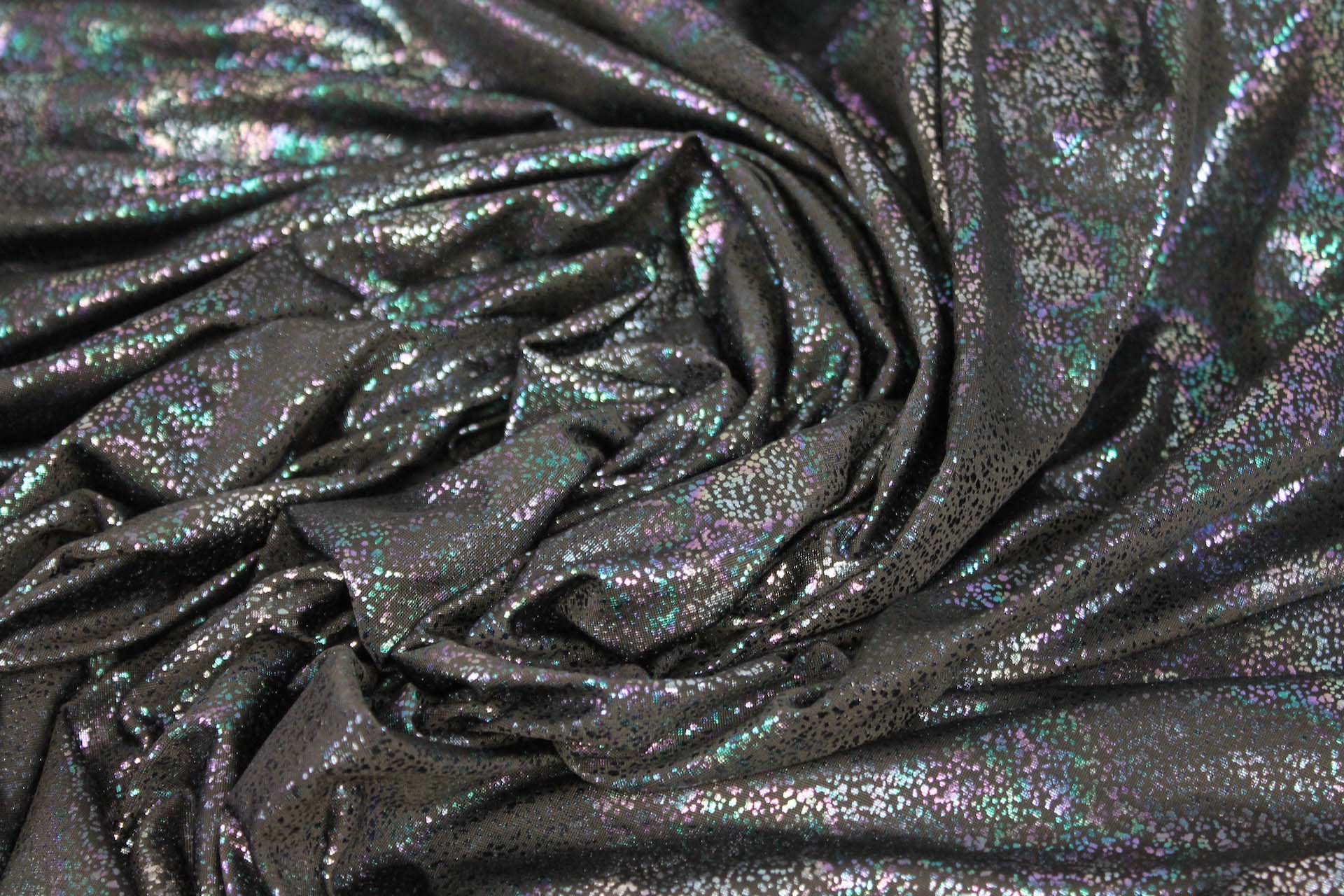 Fine Slinky Jersey - Black with Holo Splatter Foil Print fabric