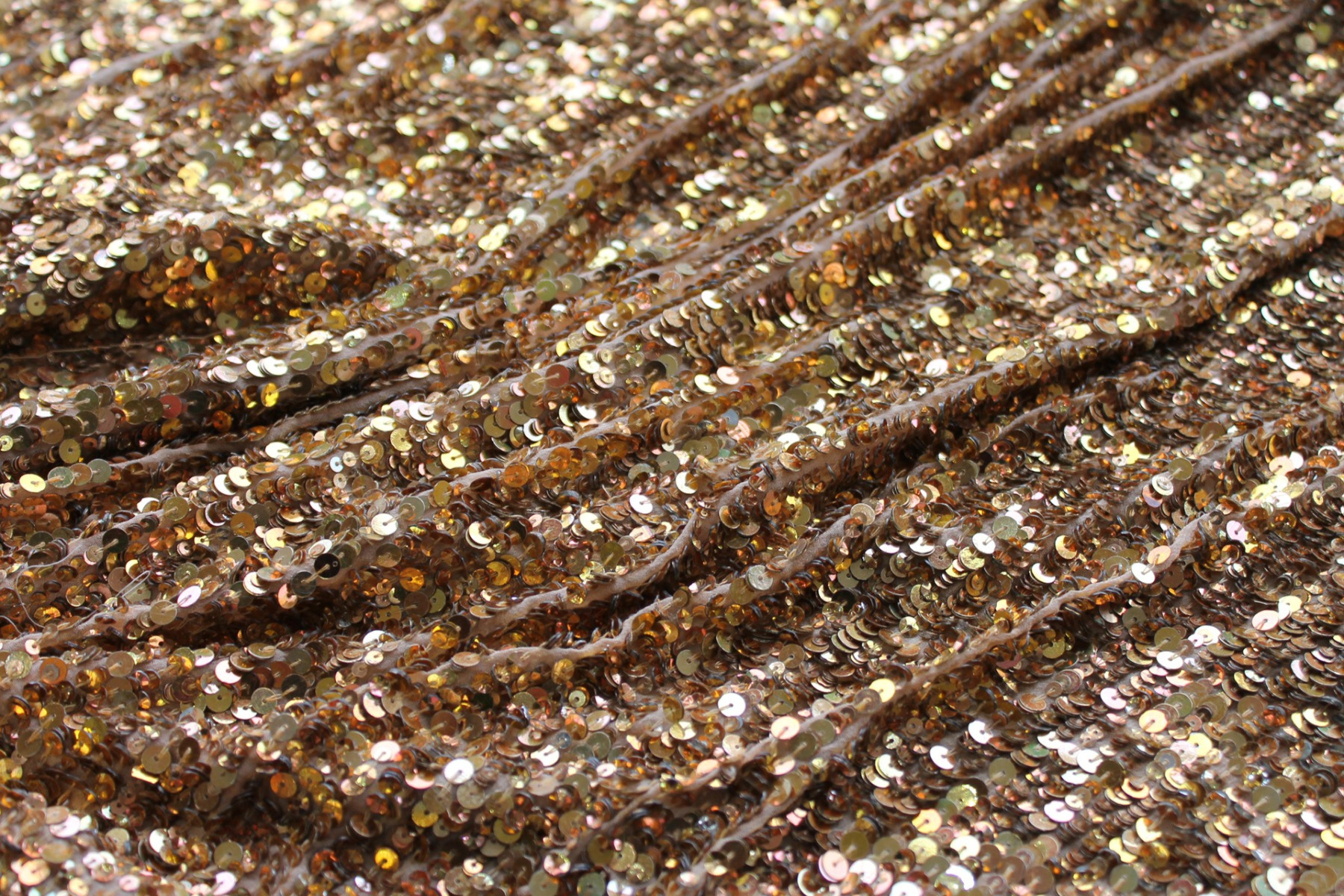 Warm Gold Mixed Sequin On Silk Georgette fabric, image 3 of 6