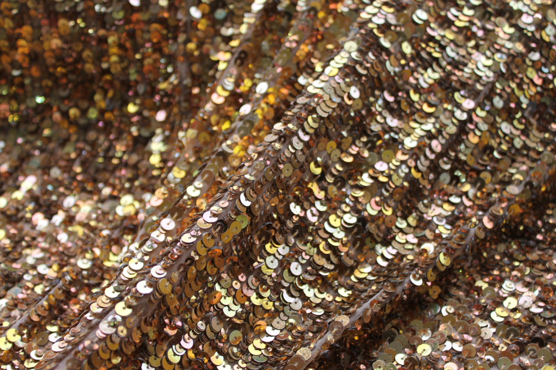 Warm Gold Mixed Sequin On Silk Georgette fabric, image 4 of 6