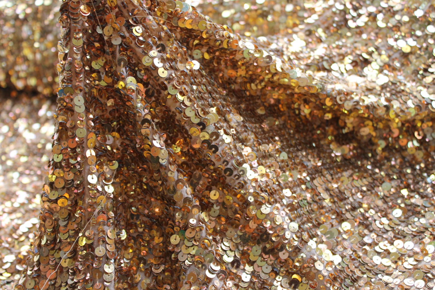 Warm Gold Mixed Sequin On Silk Georgette fabric, image 5 of 6