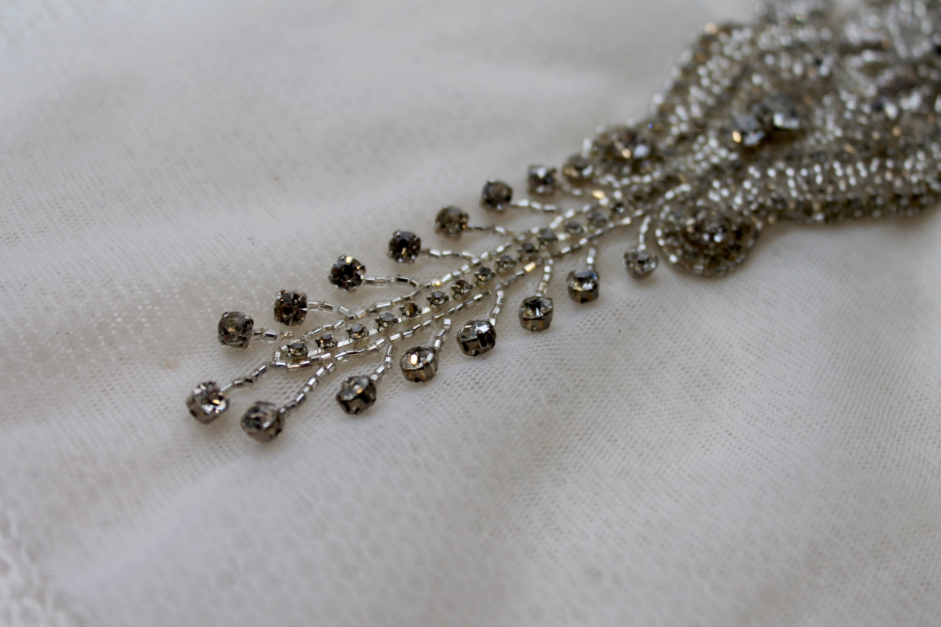 Beaded Diamante Belt Trim or Motif in Silver, image 4 of 5