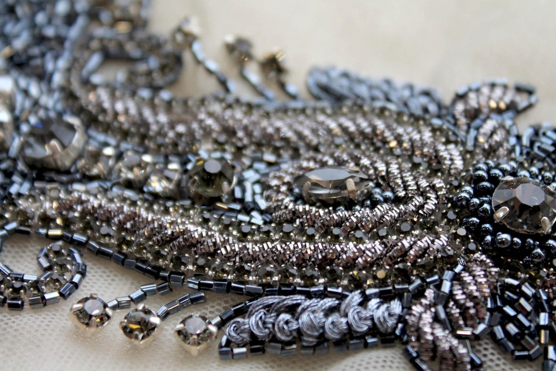 Beaded Diamante Belt Trim or Motif in Anthracite, image 2 of 7
