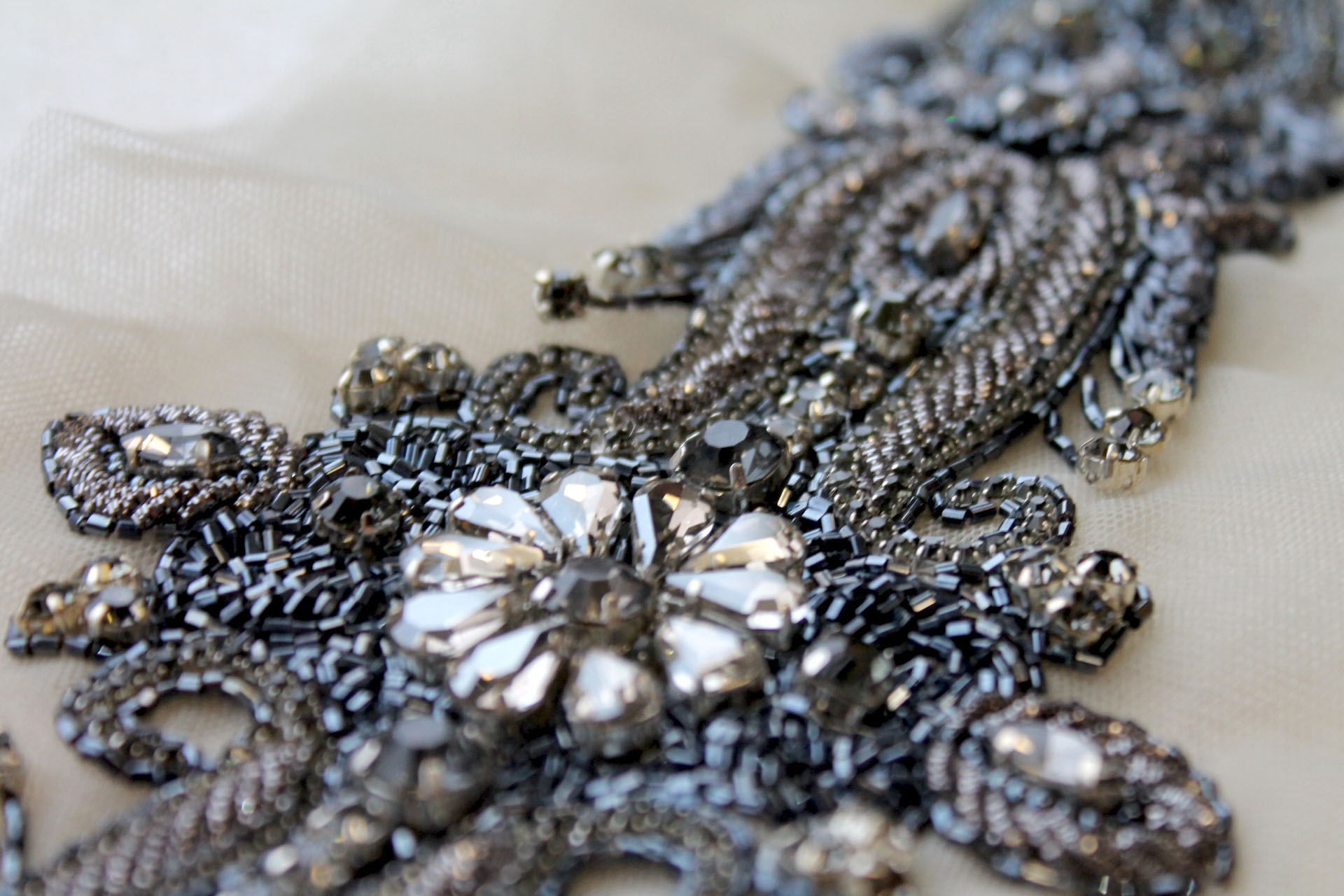 Beaded Diamante Belt Trim or Motif in Anthracite, image 3 of 7
