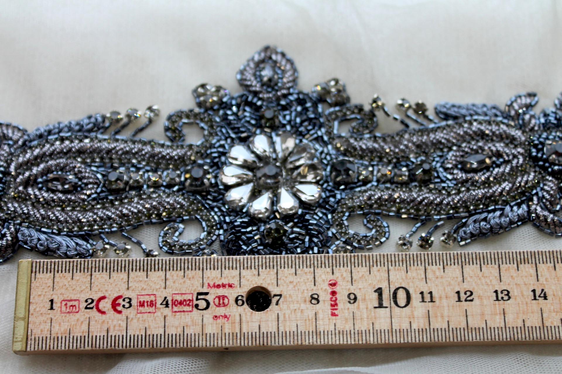 Beaded Diamante Belt Trim or Motif in Anthracite, image 4 of 7