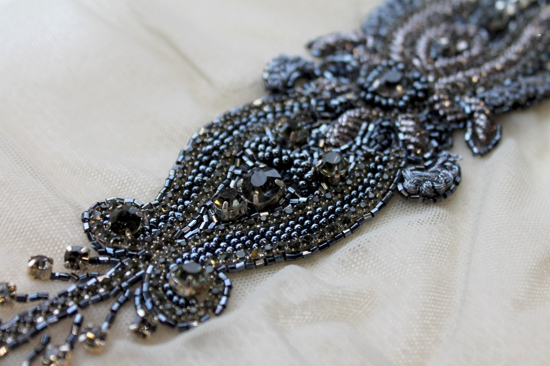 Beaded Diamante Belt Trim or Motif in Anthracite, image 6 of 7