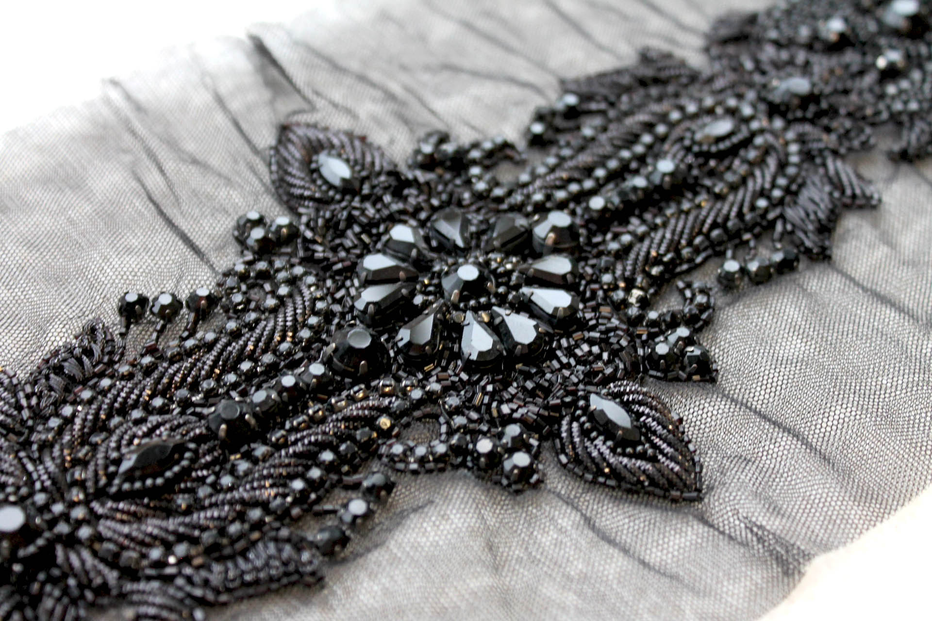 Beaded Diamante Belt Trim or Motif in Black