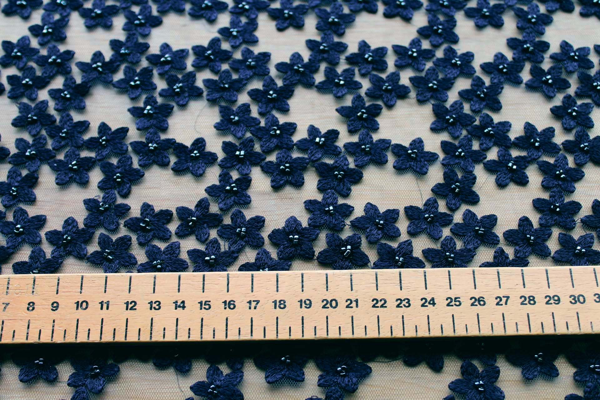 Beaded and Embroidered Flowers on Tulle - Navy - 0.3m Piece fabric, image 6 of 8