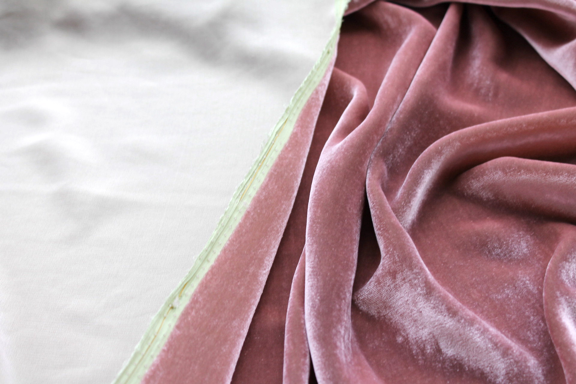 Silk Velvet - Tea Rose shot Pale Green fabric, image 3 of 5