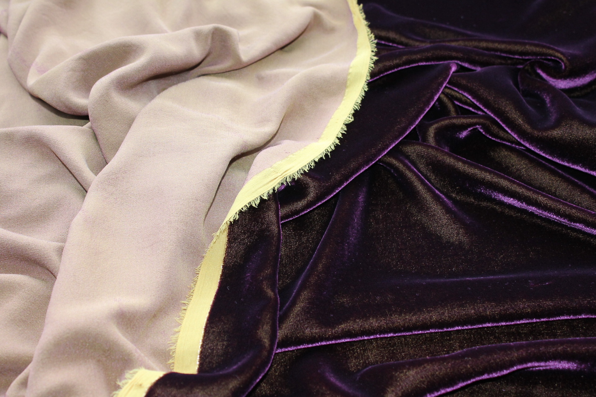 Silk Velvet - Yellow shot Purple fabric, image 5 of 5