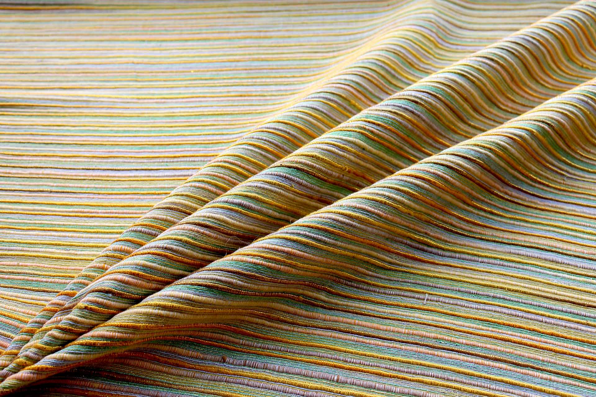 Chunky Stripe Silk Lurex Matka - Orange/Green fabric