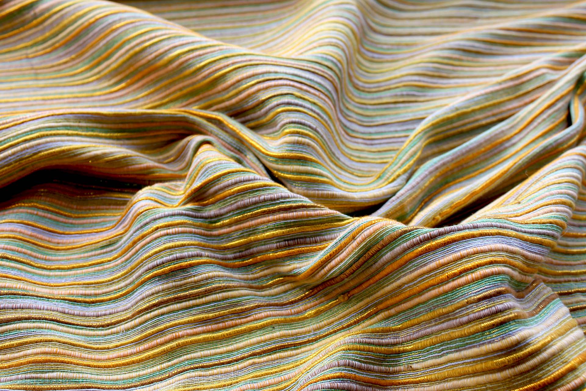 Chunky Stripe Silk Lurex Matka - Orange/Green fabric, image 3 of 5