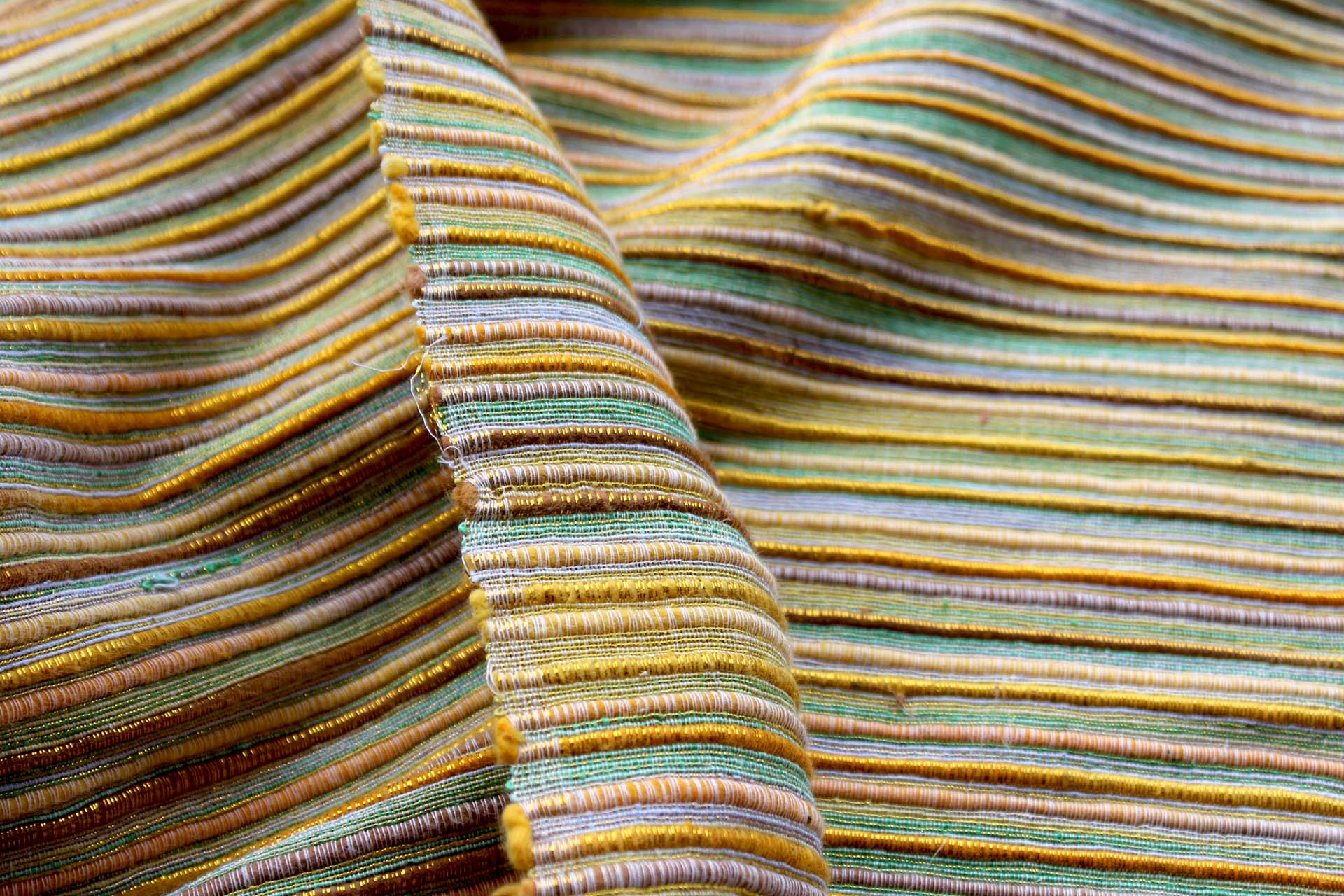 Chunky Stripe Silk Lurex Matka - Orange/Green fabric, image 5 of 5