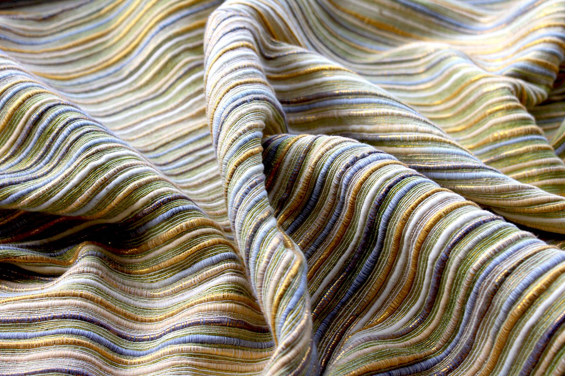 Chunky Stripe Silk Lurex Matka - Yellow/Green fabric, image 3 of 4