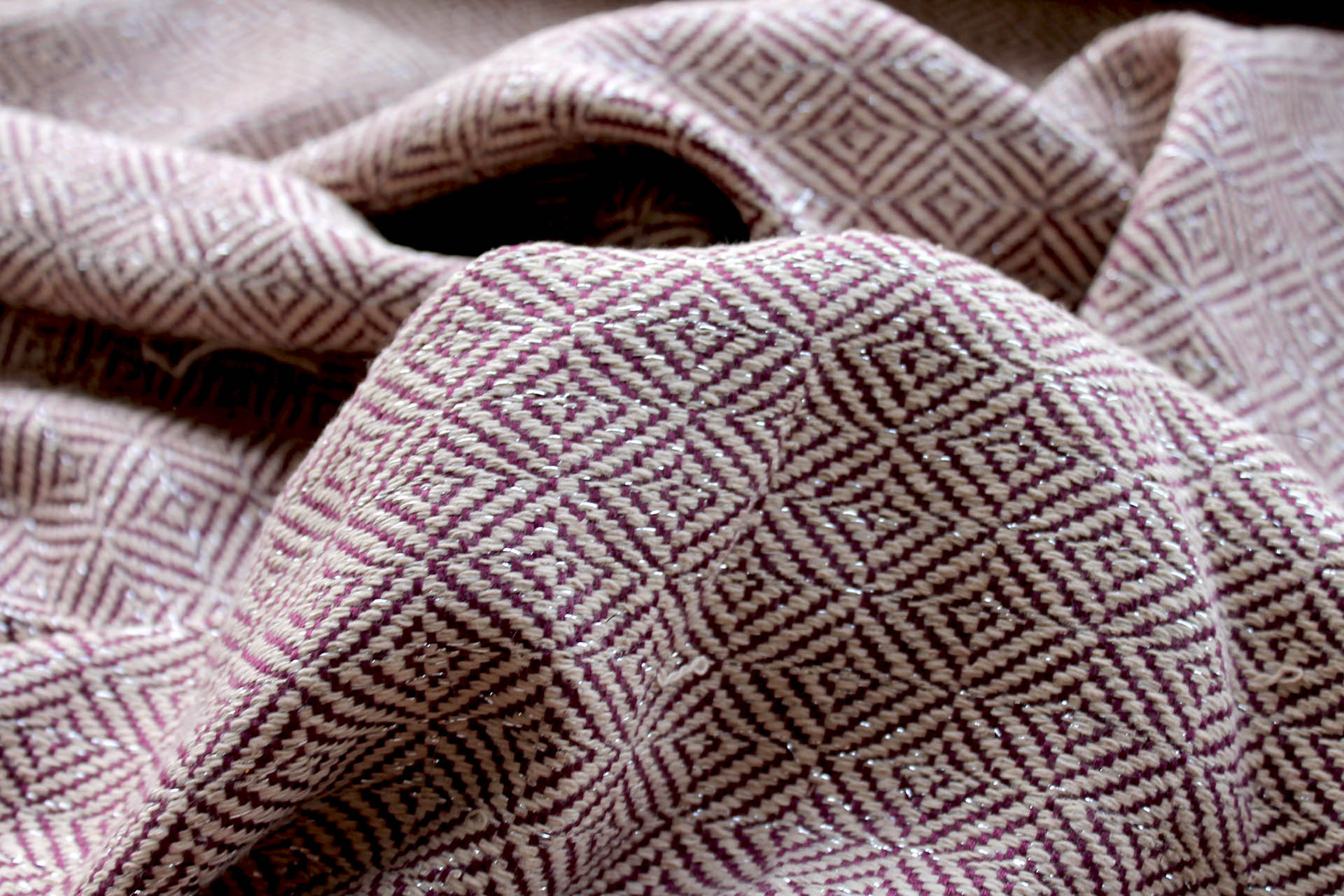 Sparkly Check Silk Lurex Matka - Plum/Natural fabric, image 4 of 5