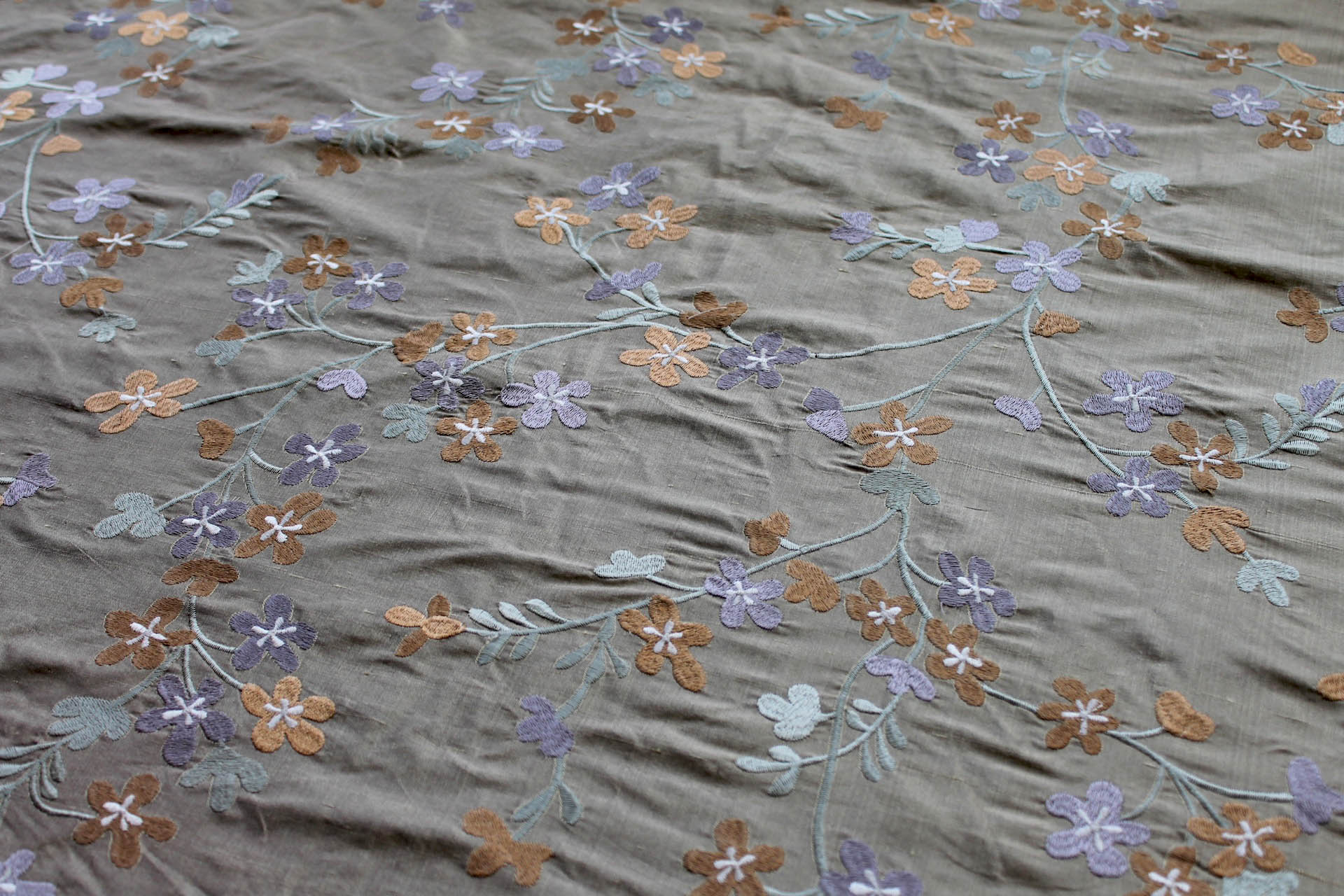 Floral Embroidered Silk Dupion - Golden fabric, image 2 of 8