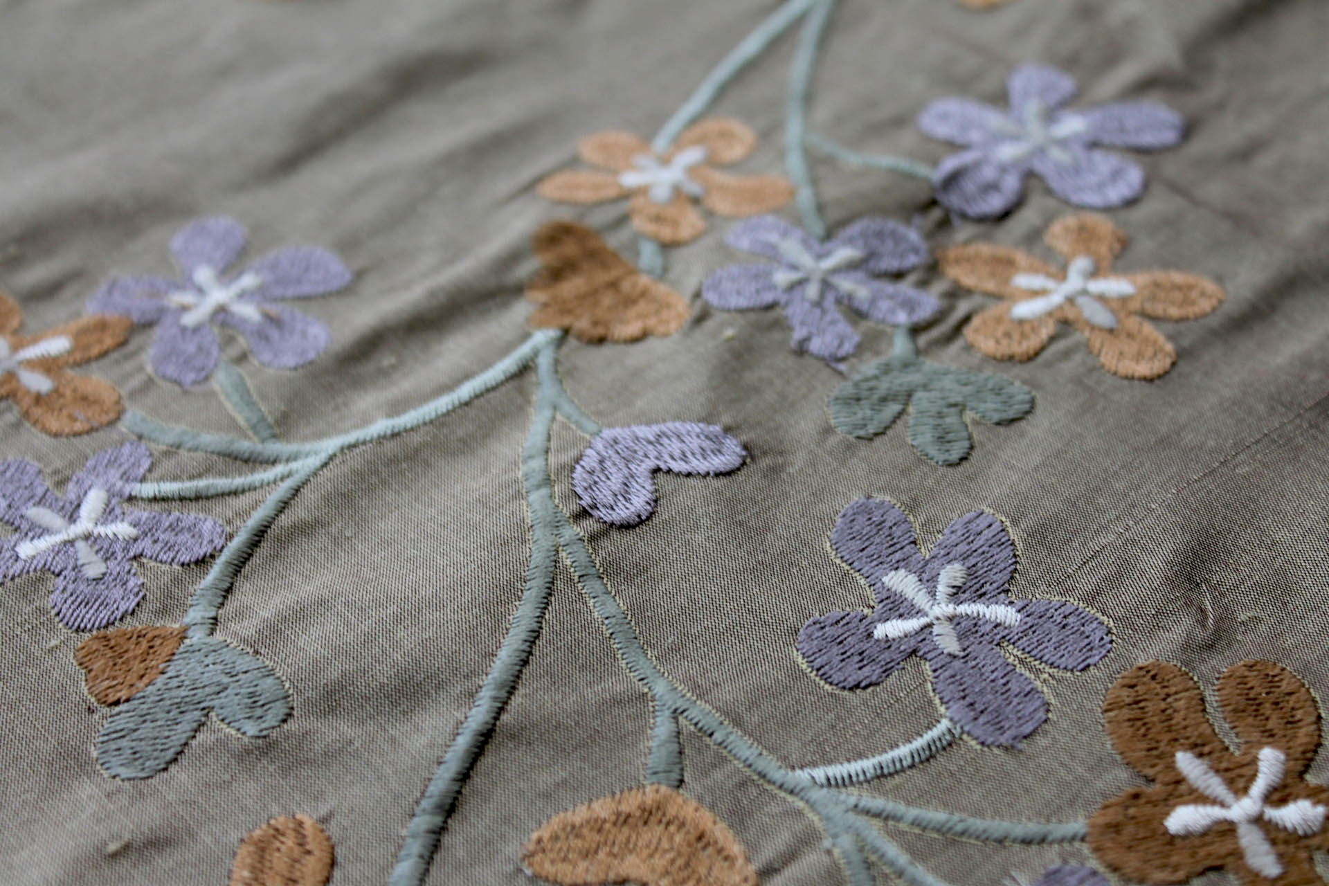 Floral Embroidered Silk Dupion - Golden fabric, image 3 of 8