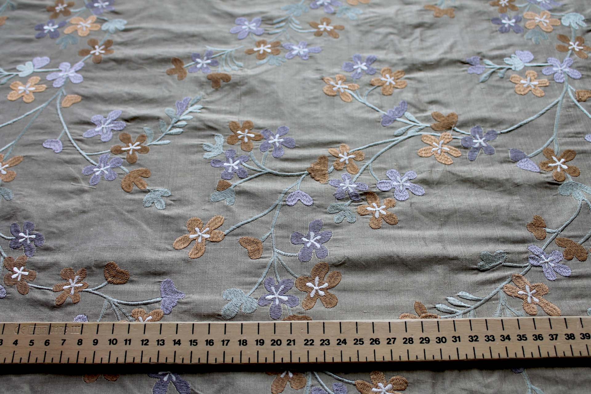 Floral Embroidered Silk Dupion - Golden fabric, image 6 of 8