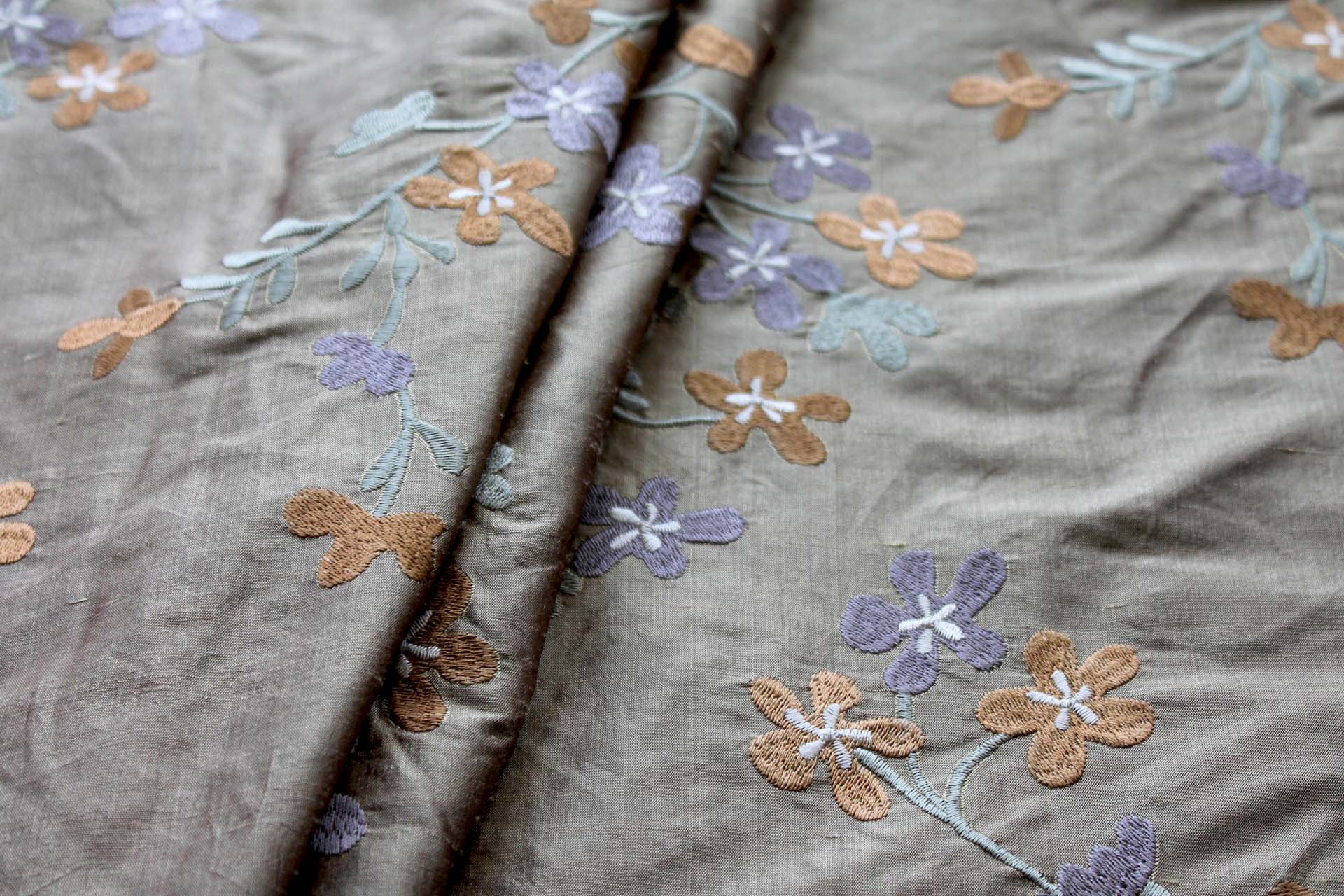 Floral Embroidered Silk Dupion - Golden fabric, image 7 of 8
