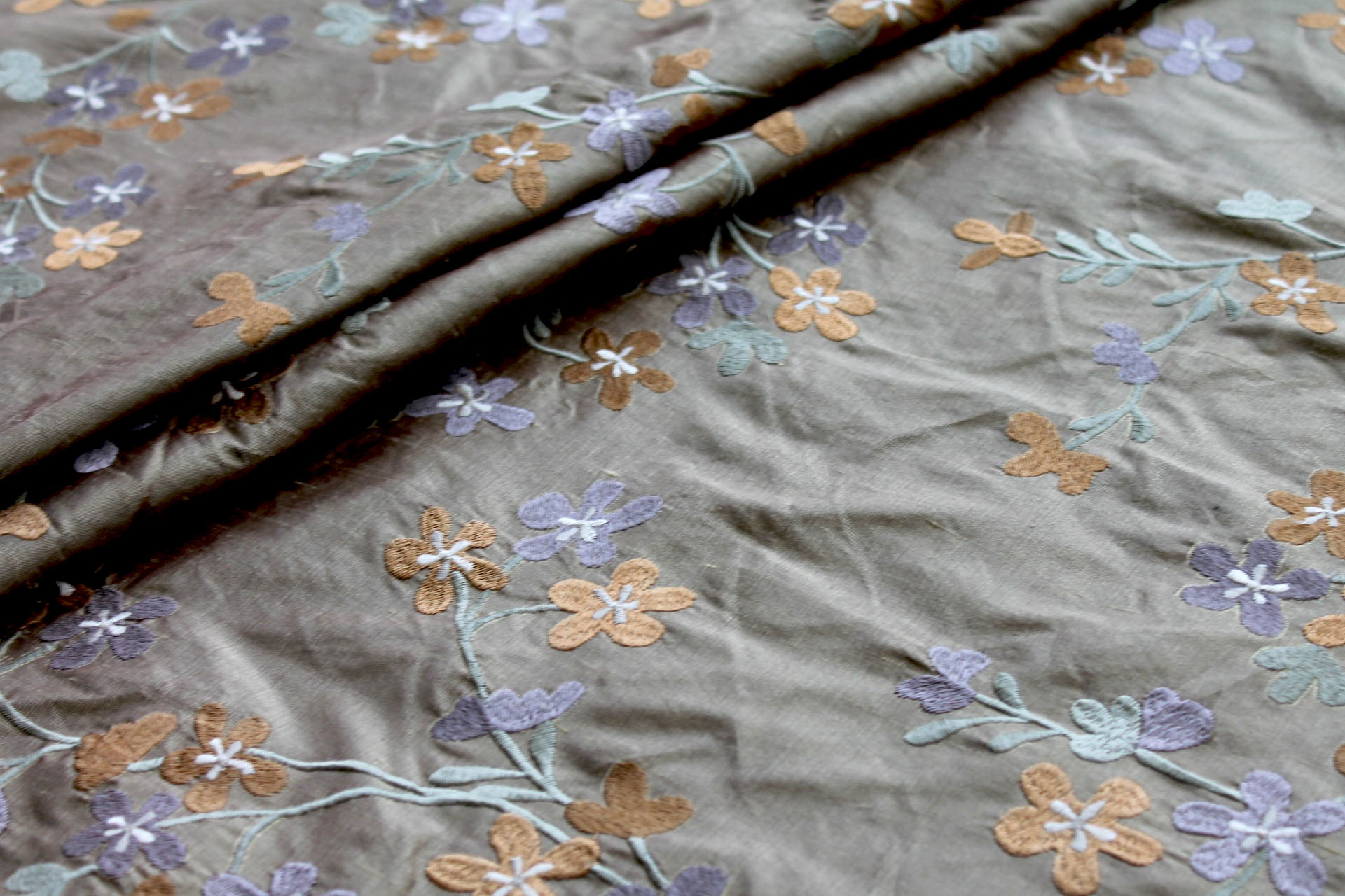 Floral Embroidered Silk Dupion - Golden fabric, image 8 of 8